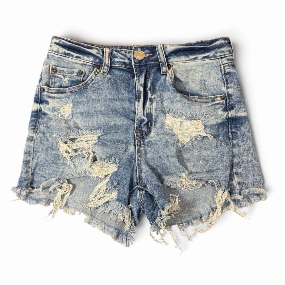 Rue 21 Curvy High Rise Shortie Distressed Denim Shorts Women's Size 8